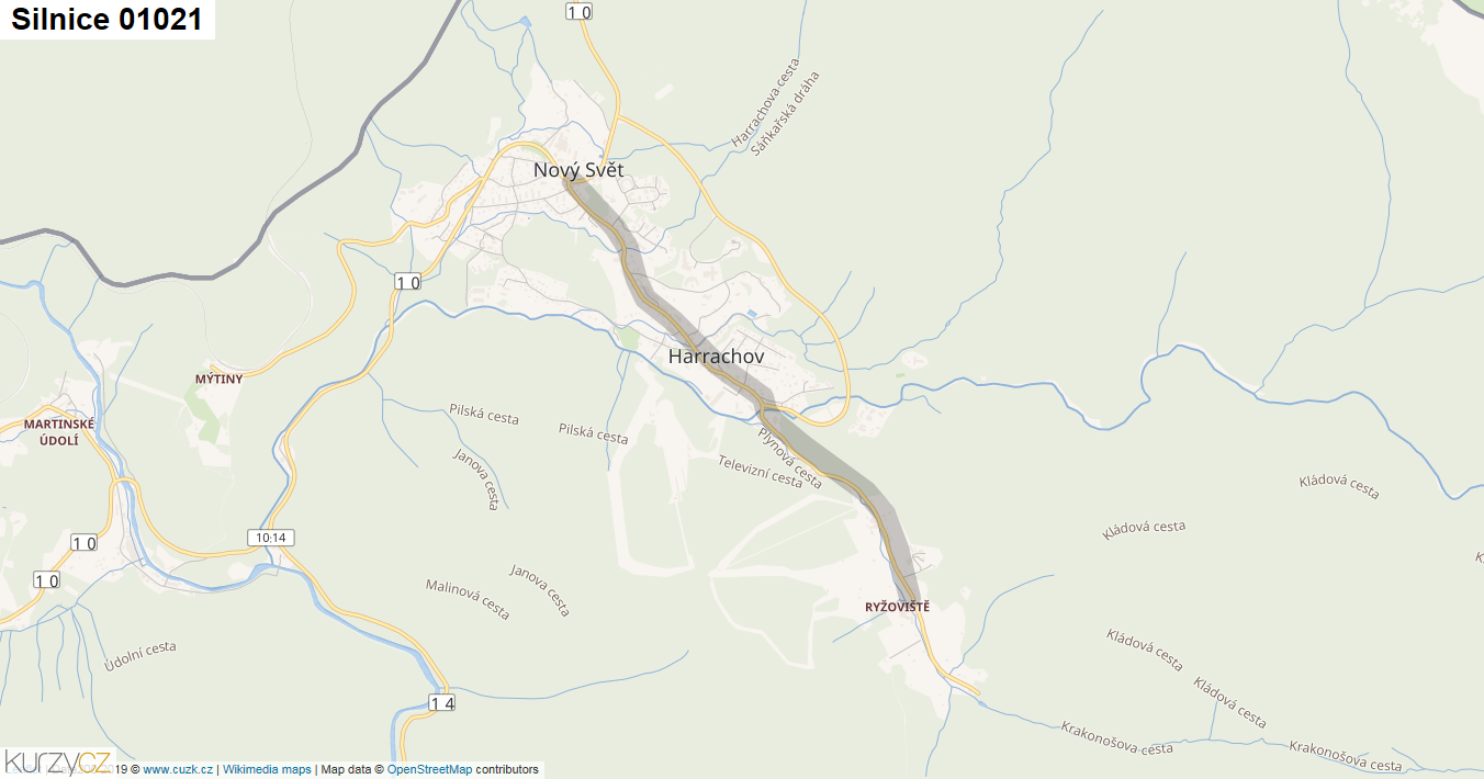 Silnice 01021 - mapa Silnice 01021