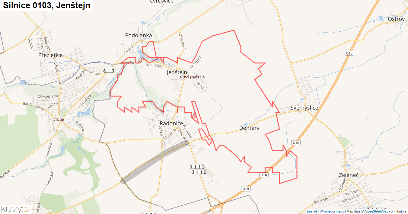 Jenštejn, Silnice 0103 - Mapa
