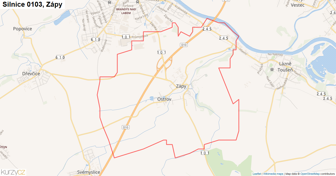 Zápy, Silnice 0103 - Mapa