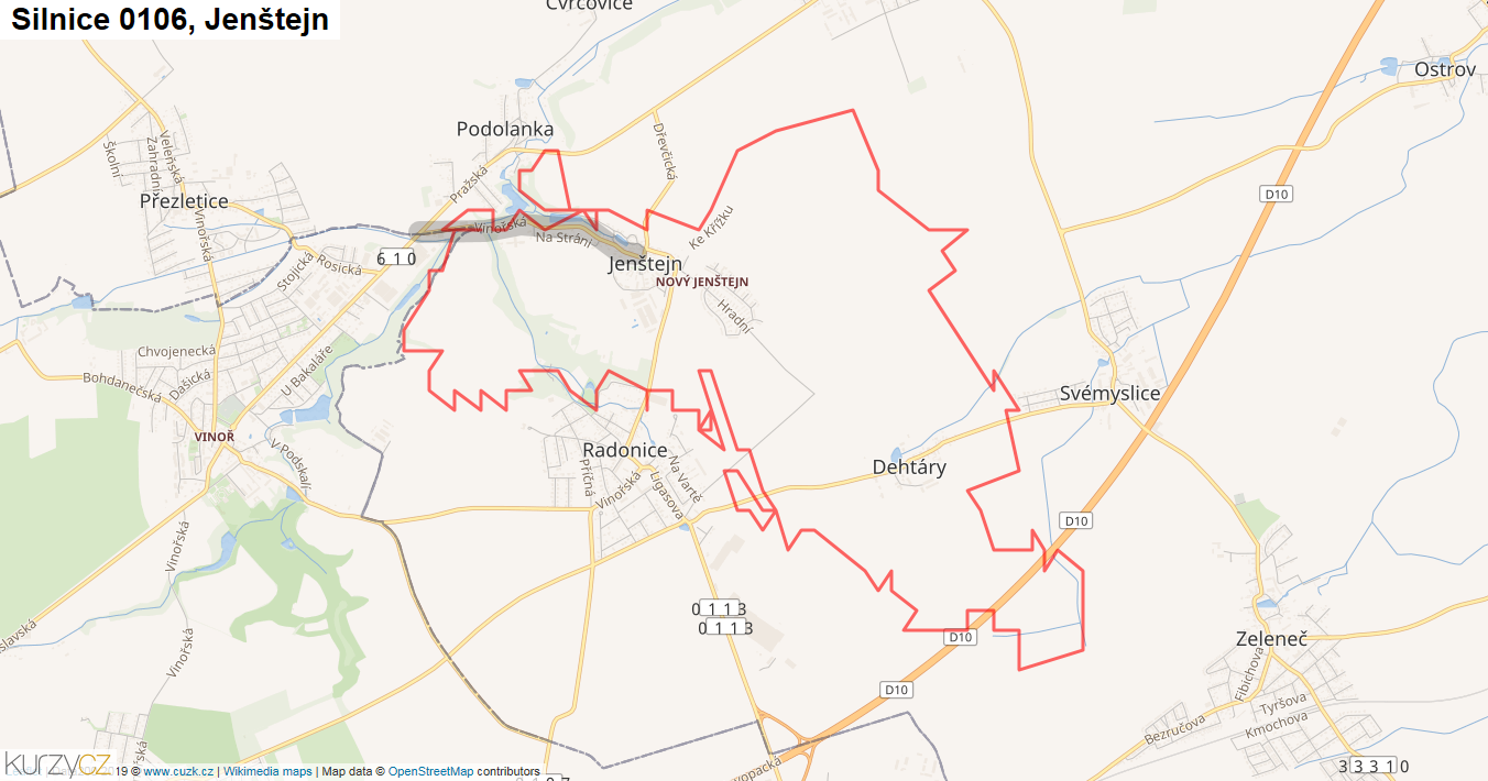 Jenštejn, Silnice 0106 - Mapa