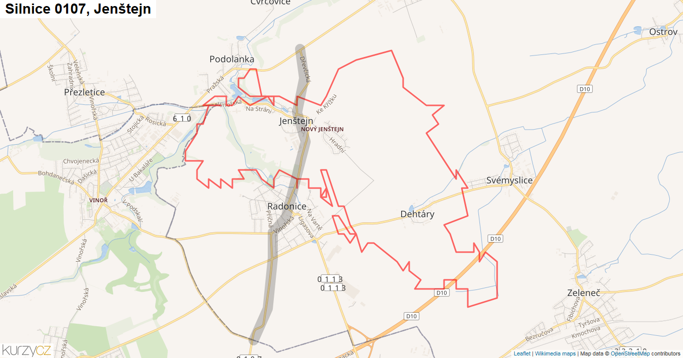 Jenštejn, Silnice 0107 - Mapa