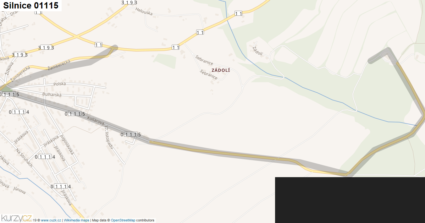 Silnice 01115 - mapa Silnice 01115
