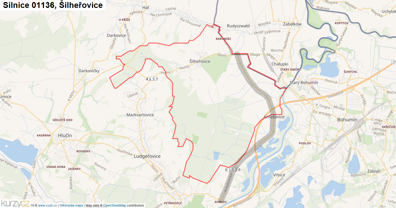 Šilheřovice, Silnice 01136 - Mapa