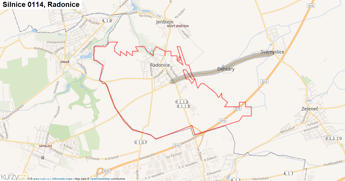 Radonice, Silnice 0114 - Mapa