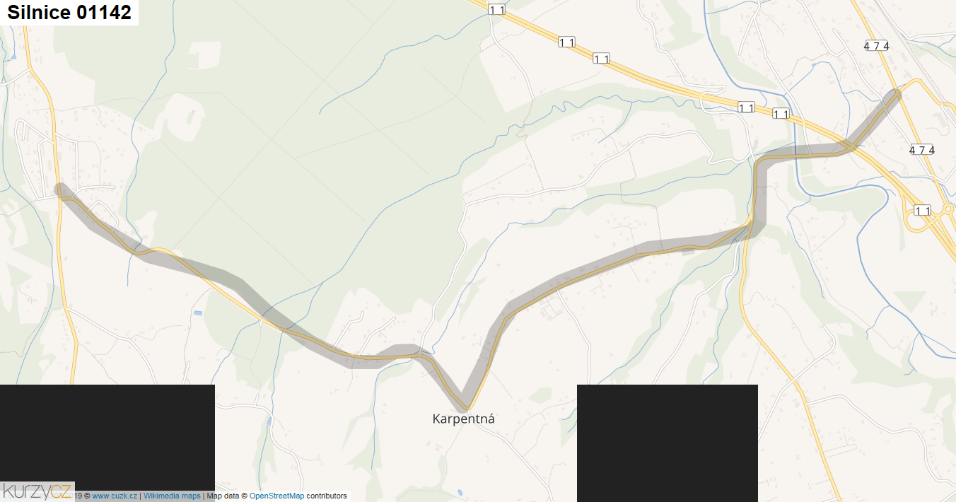 Silnice 01142 - mapa Silnice 01142