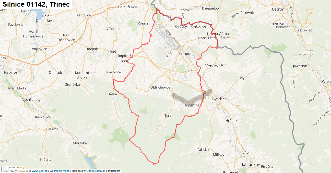Třinec, Silnice 01142 - Mapa