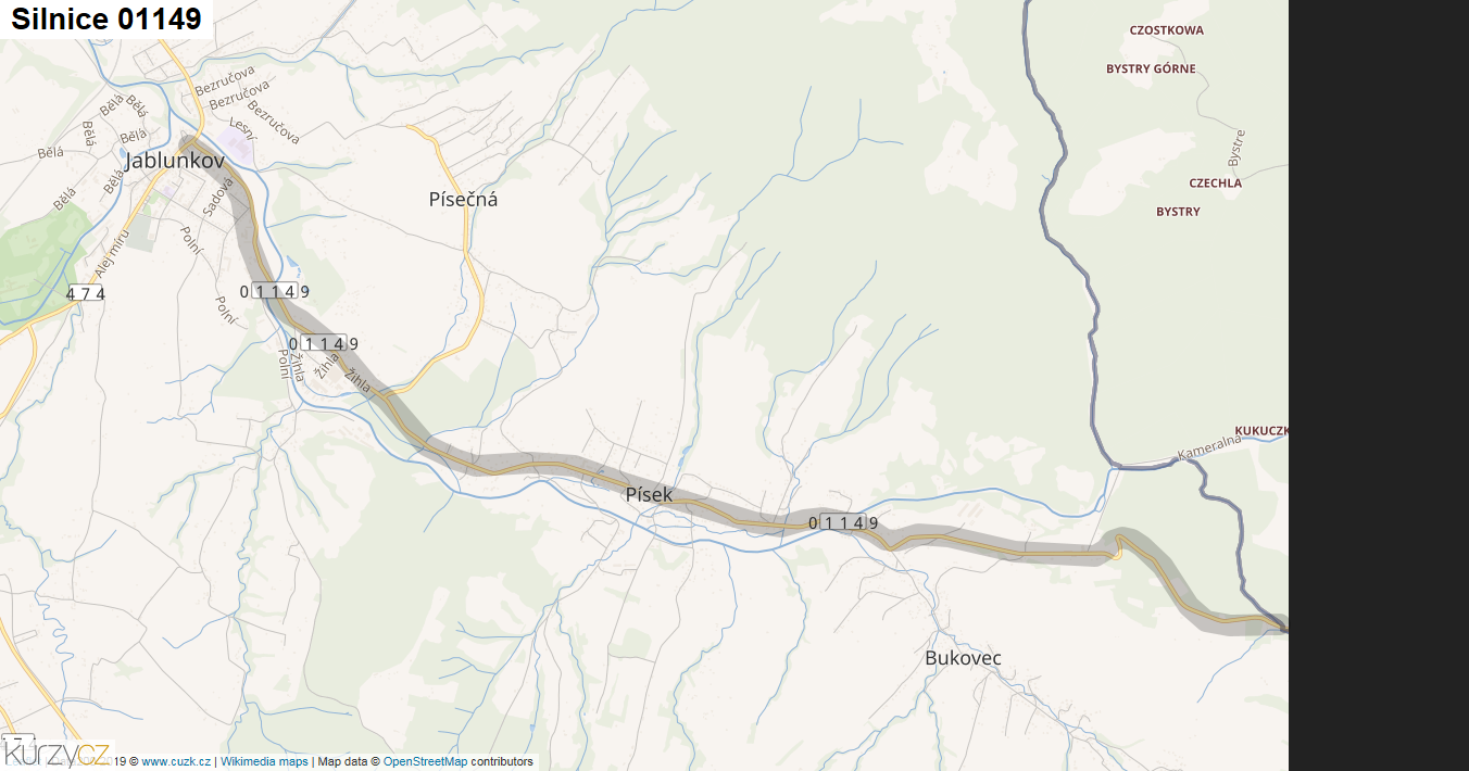Silnice 01149 - mapa Silnice 01149