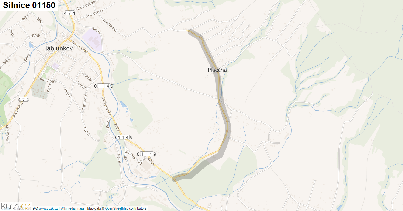Silnice 01150 - mapa Silnice 01150