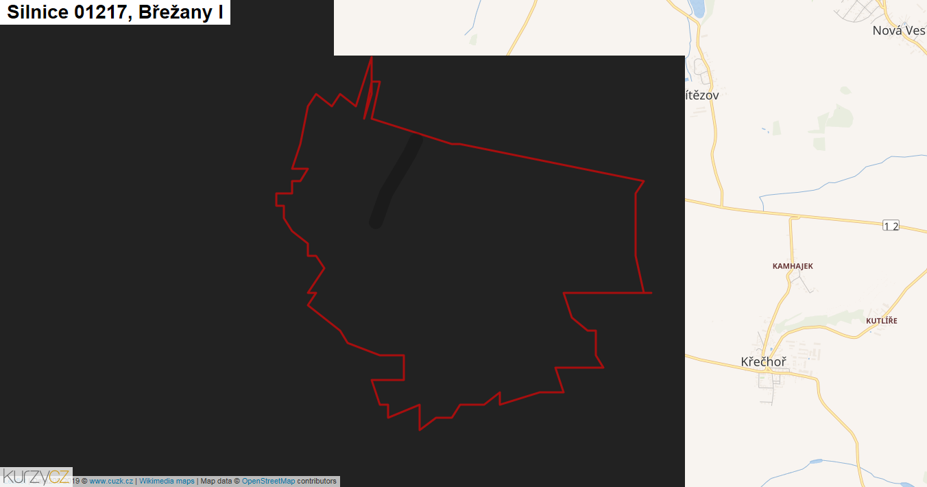 Břežany I, Silnice 01217 - Mapa