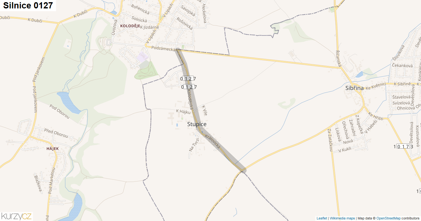 Silnice 0127 - mapa Silnice 0127