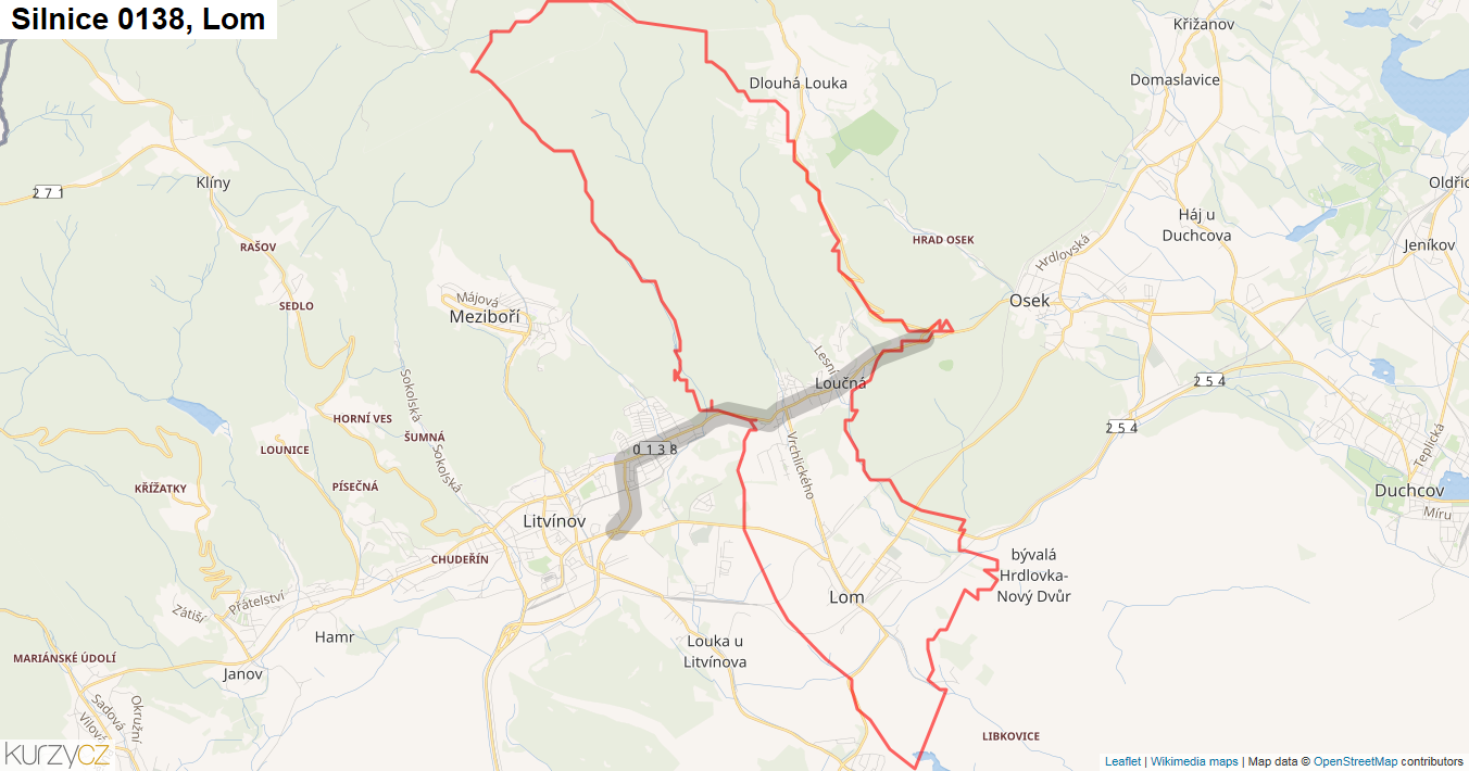 Lom, Silnice 0138 - Mapa