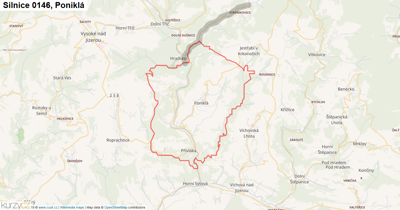 Poniklá, Silnice 0146 - Mapa