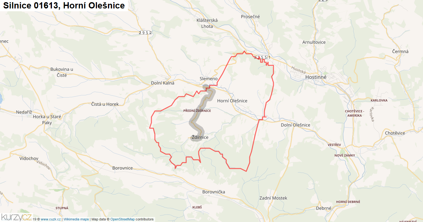 Horní Olešnice, Silnice 01613 - Mapa