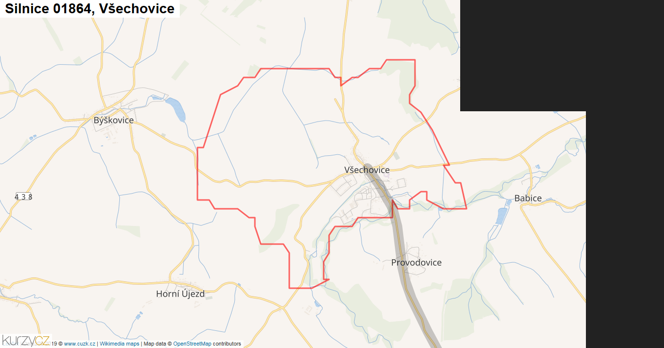 Všechovice, Silnice 01864 - Mapa