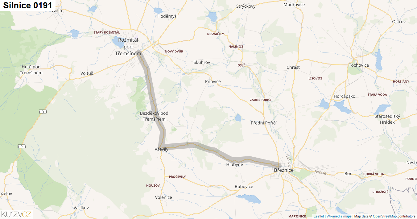 Silnice 0191 - mapa Silnice 0191