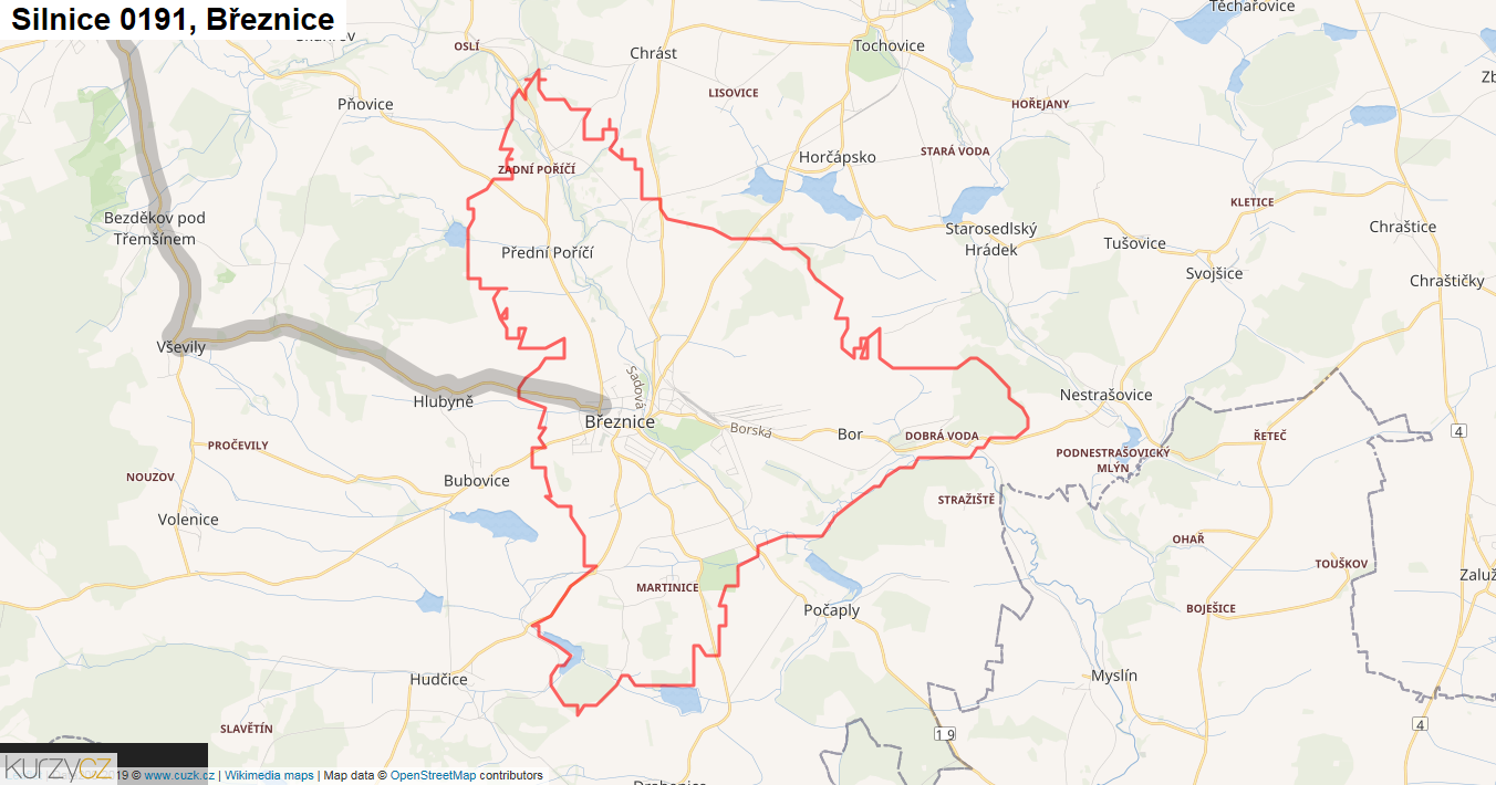 Březnice, Silnice 0191 - Mapa