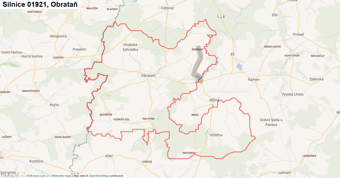 Obrataň, Silnice 01921 - Mapa