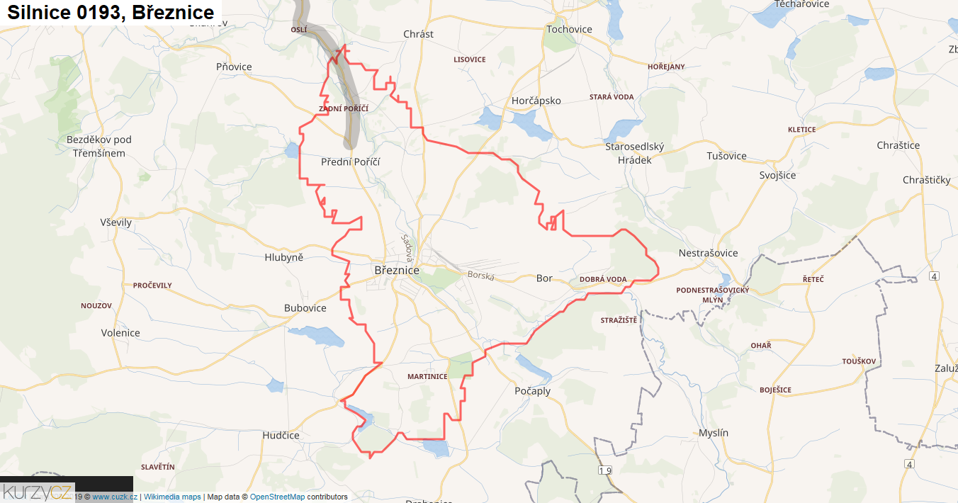 Březnice, Silnice 0193 - Mapa