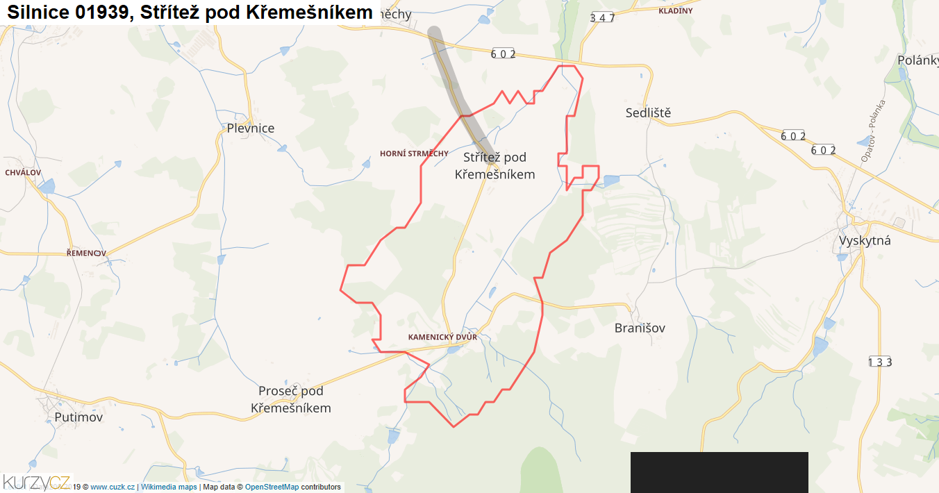 Střítež pod Křemešníkem, Silnice 01939 - Mapa