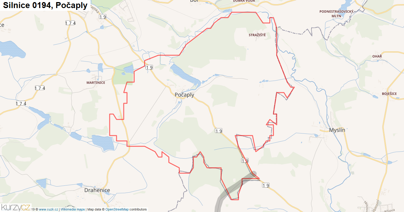 Počaply, Silnice 0194 - Mapa