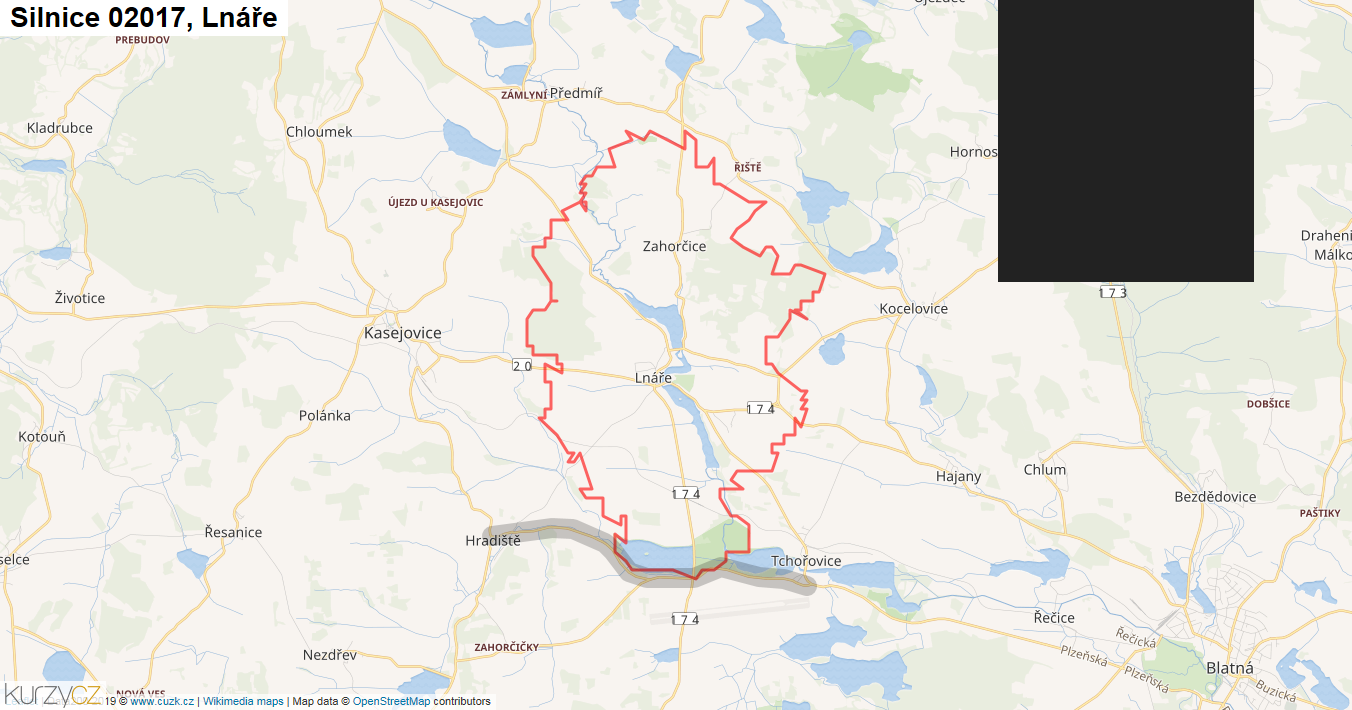 Lnáře, Silnice 02017 - Mapa