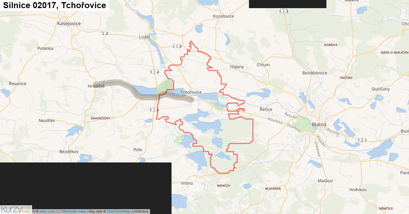 Tchořovice, Silnice 02017 - Mapa