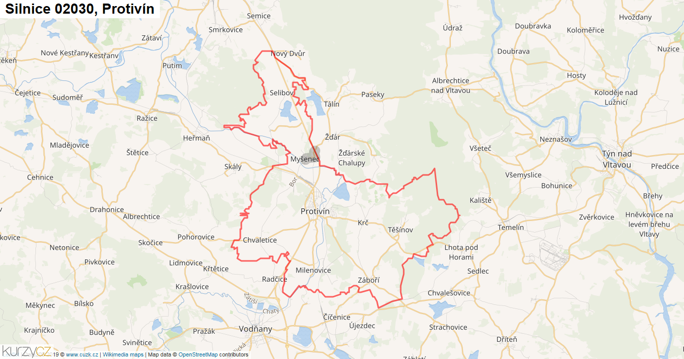 Protivín, Silnice 02030 - Mapa