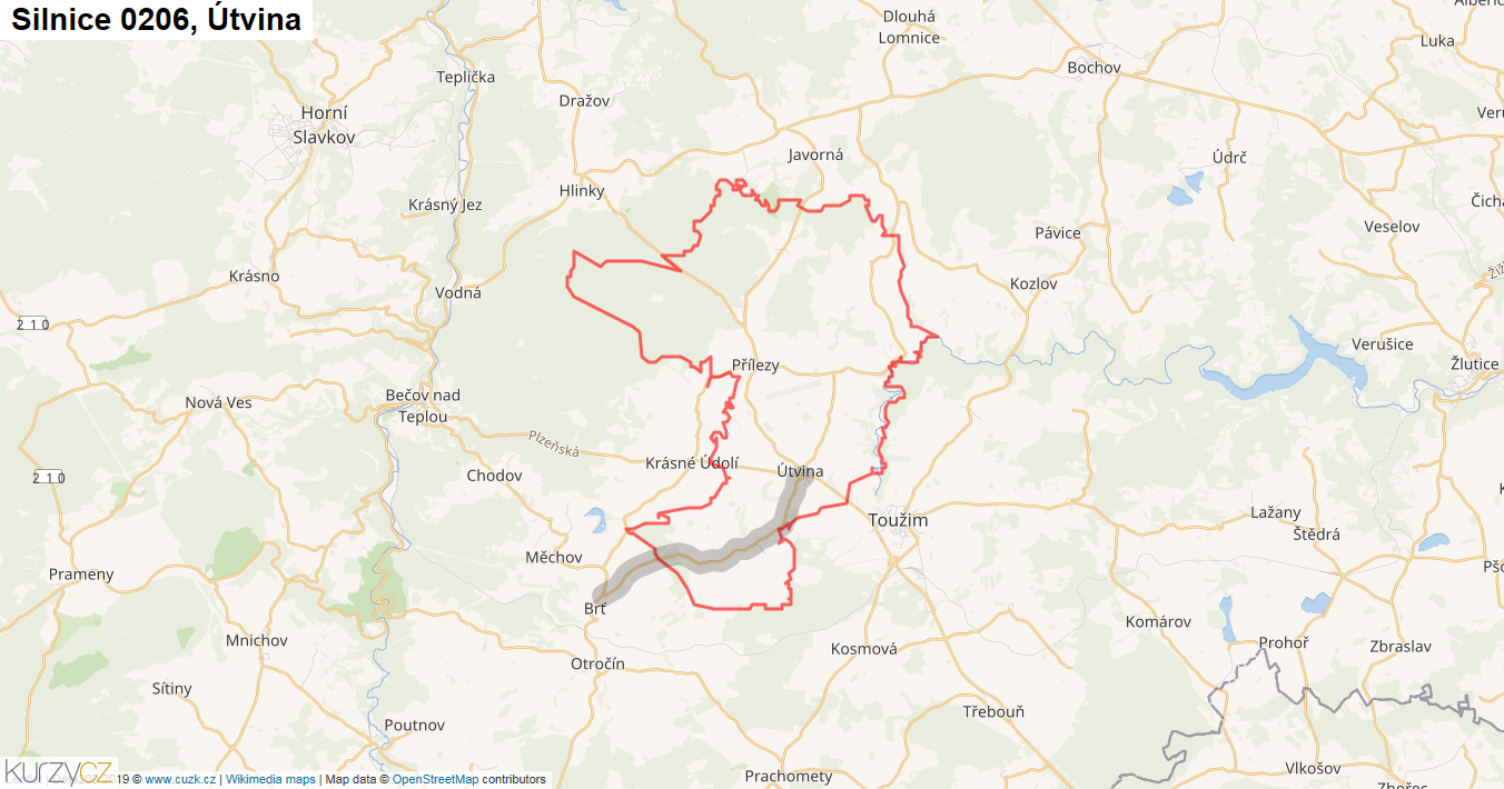 Útvina, Silnice 0206 - Mapa