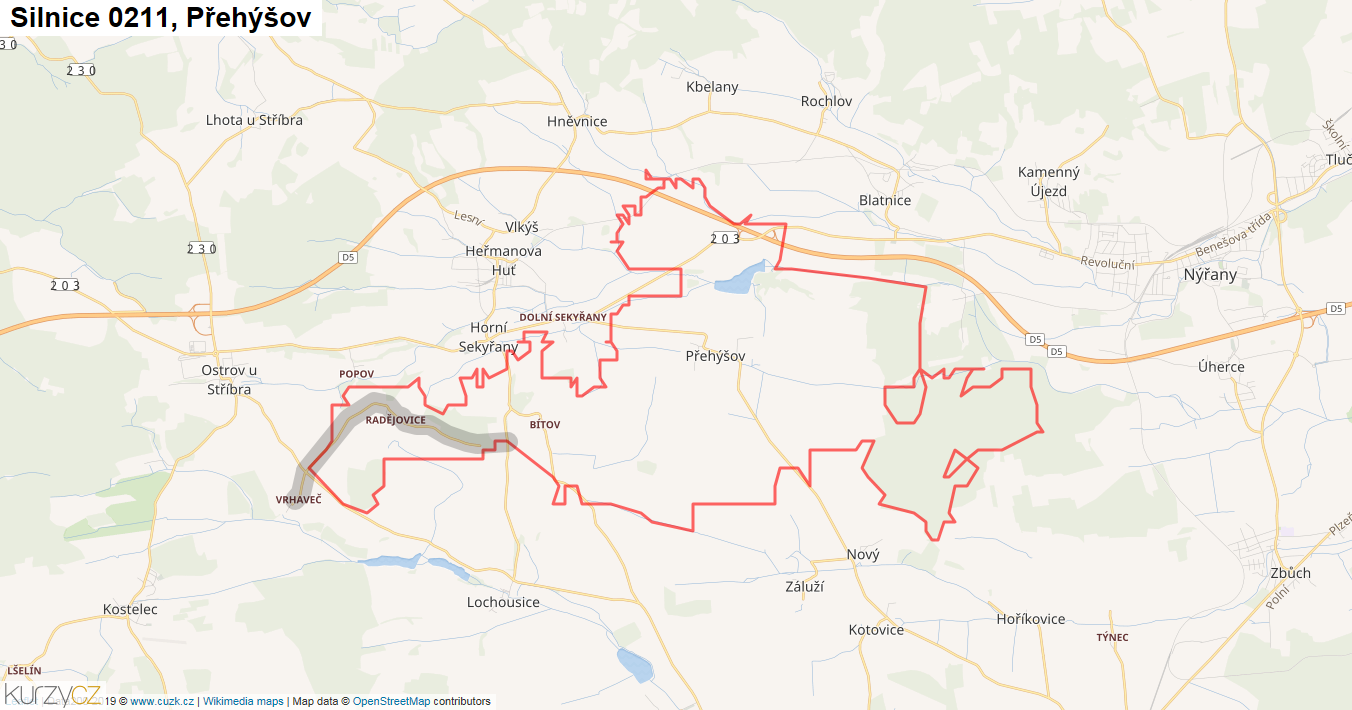 Přehýšov, Silnice 0211 - Mapa