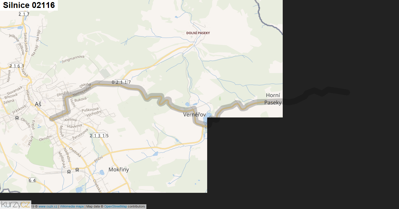 Silnice 02116 - mapa Silnice 02116