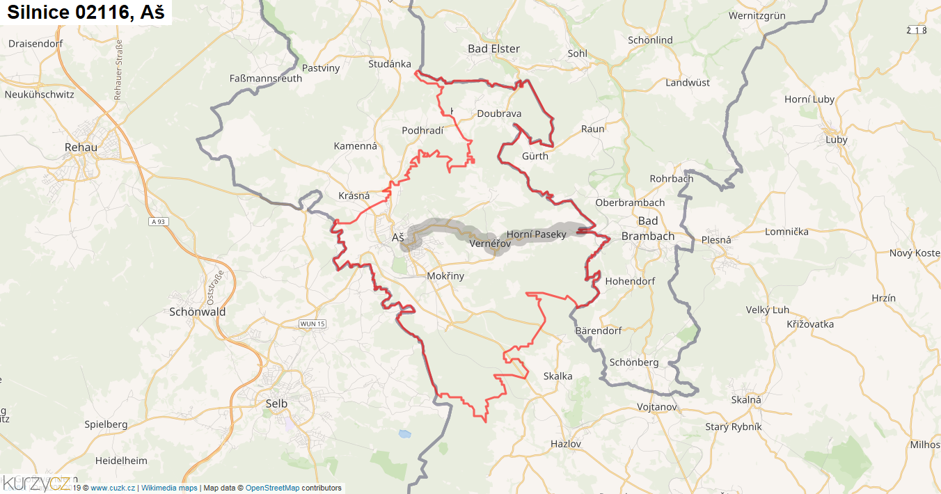 Aš, Silnice 02116 - Mapa