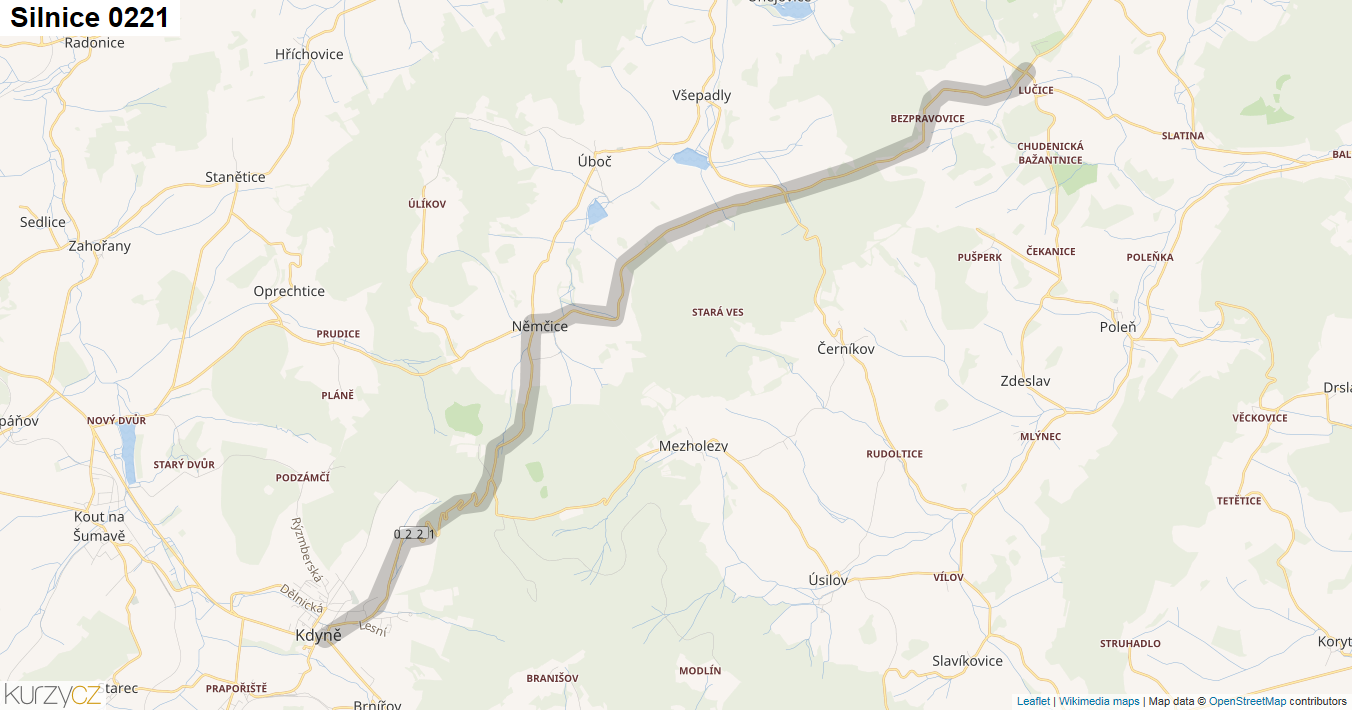 Silnice 0221 - mapa Silnice 0221