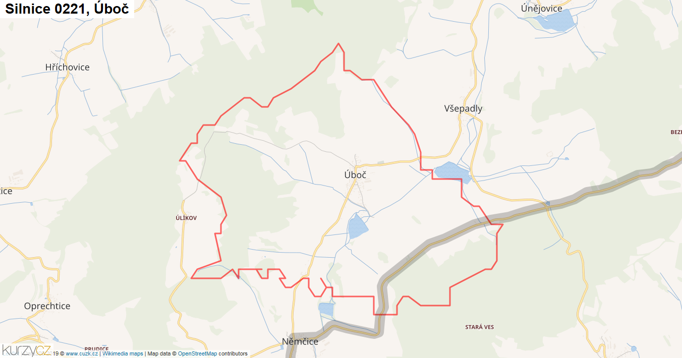 Úboč, Silnice 0221 - Mapa