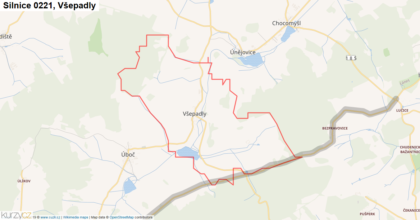 Všepadly, Silnice 0221 - Mapa