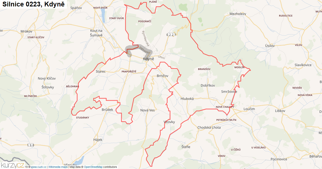 Kdyně, Silnice 0223 - Mapa