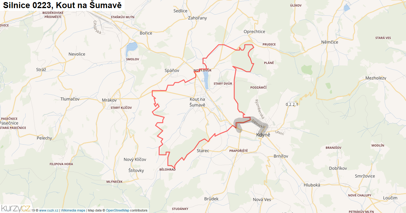 Kout na Šumavě, Silnice 0223 - Mapa