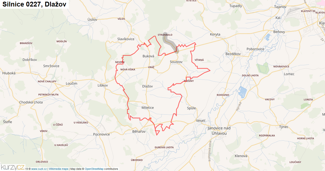 Dlažov, Silnice 0227 - Mapa
