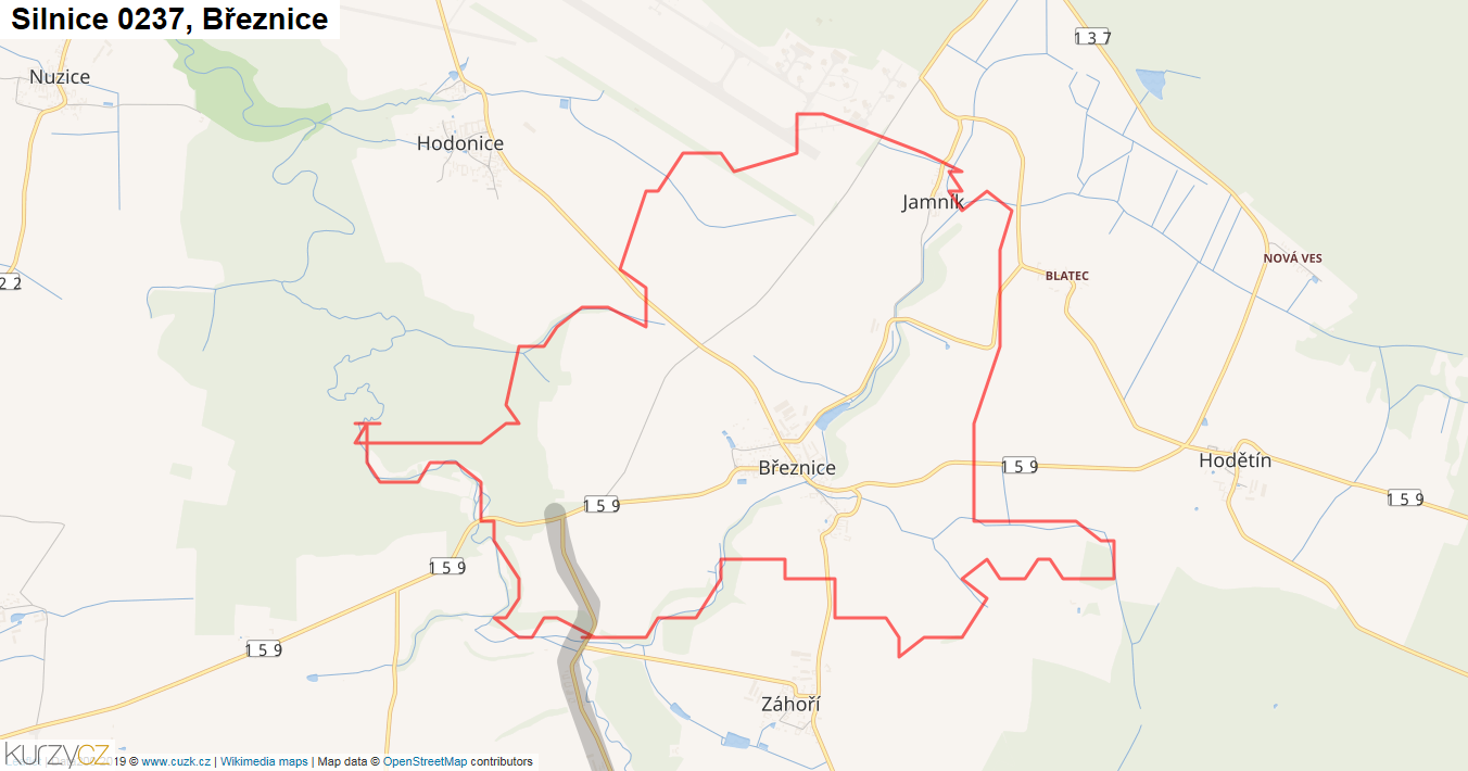 Březnice, Silnice 0237 - Mapa