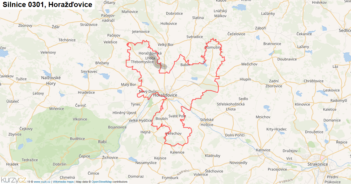 Horažďovice, Silnice 0301 - Mapa