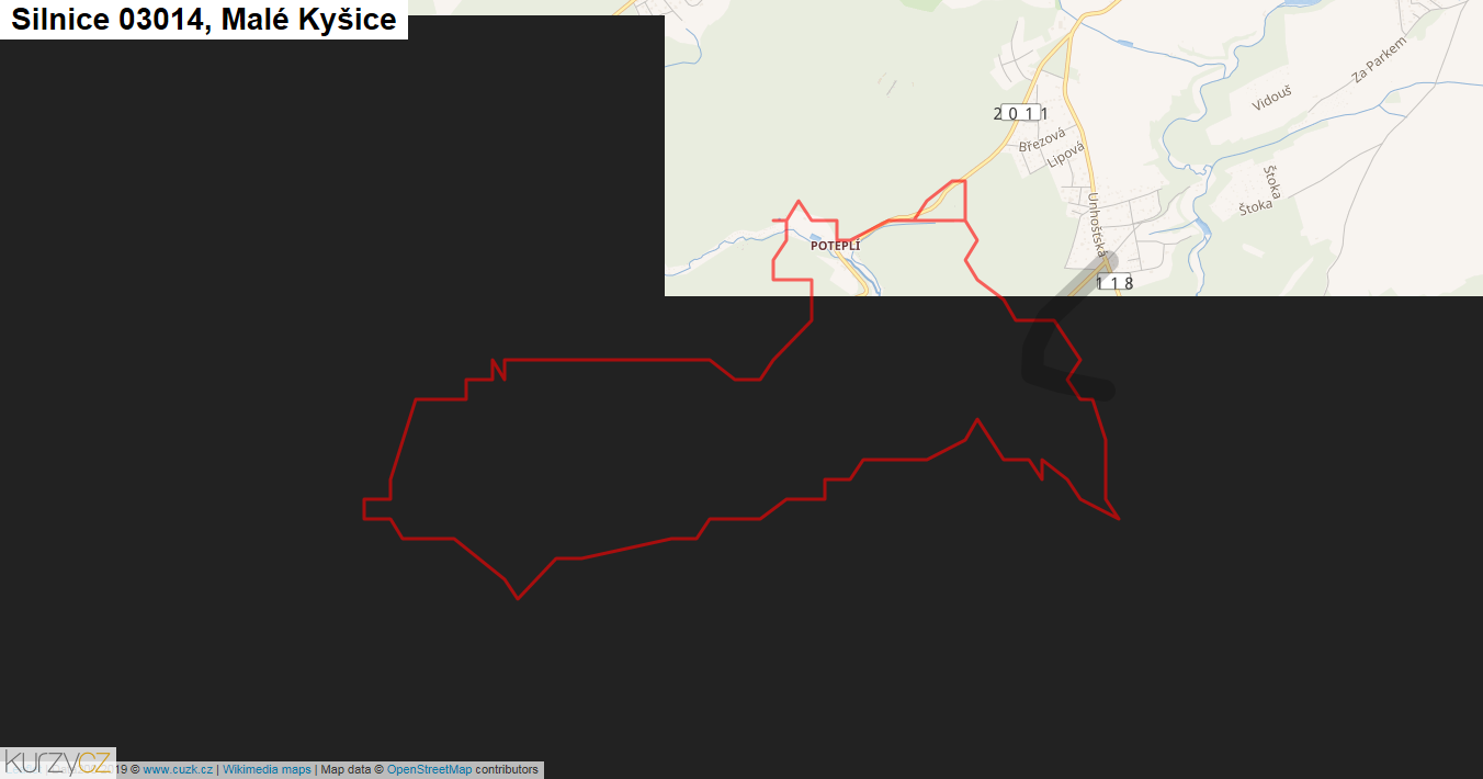 Malé Kyšice, Silnice 03014 - Mapa