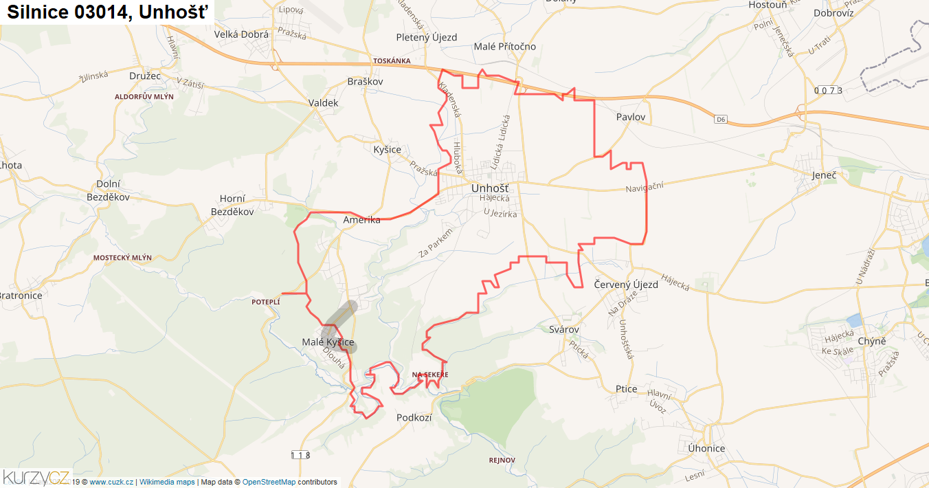 Unhošť, Silnice 03014 - Mapa