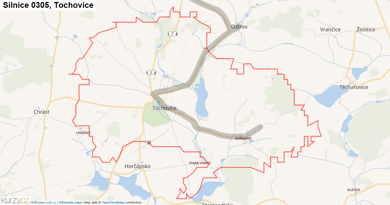 Tochovice, Silnice 0305 - Mapa