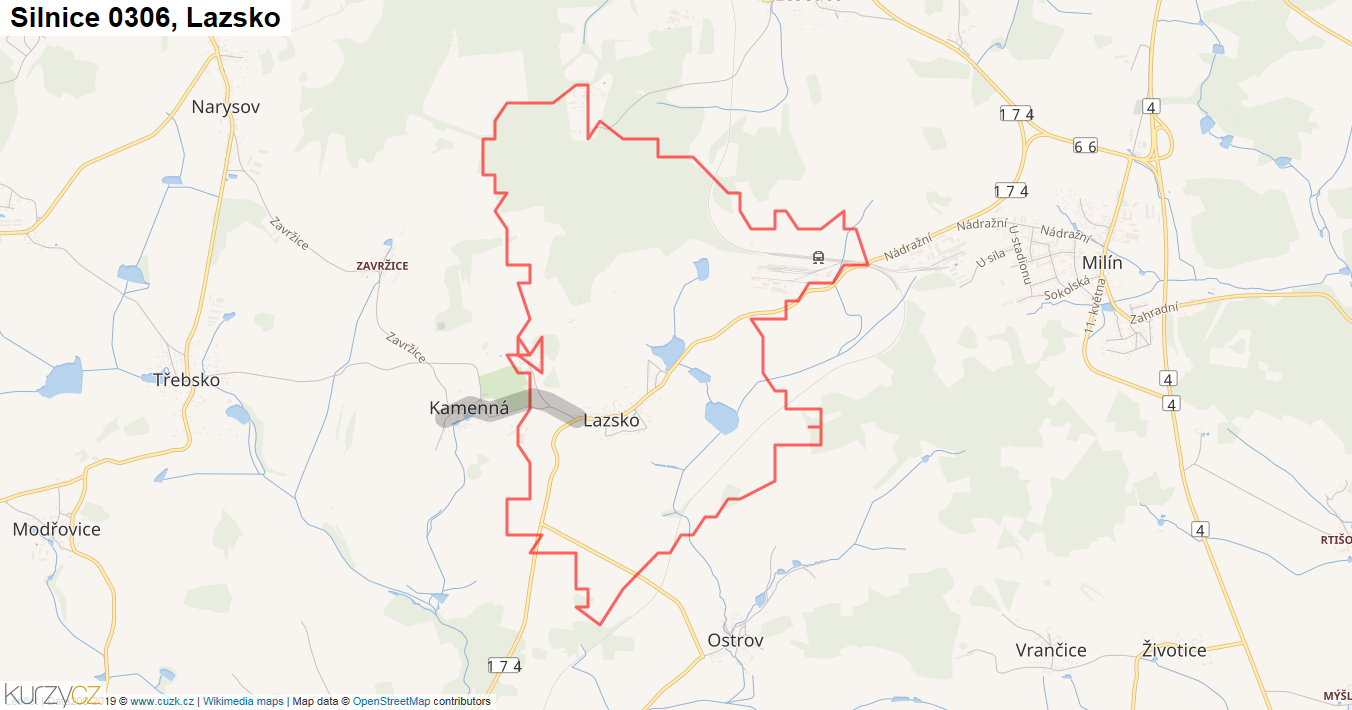 Lazsko, Silnice 0306 - Mapa