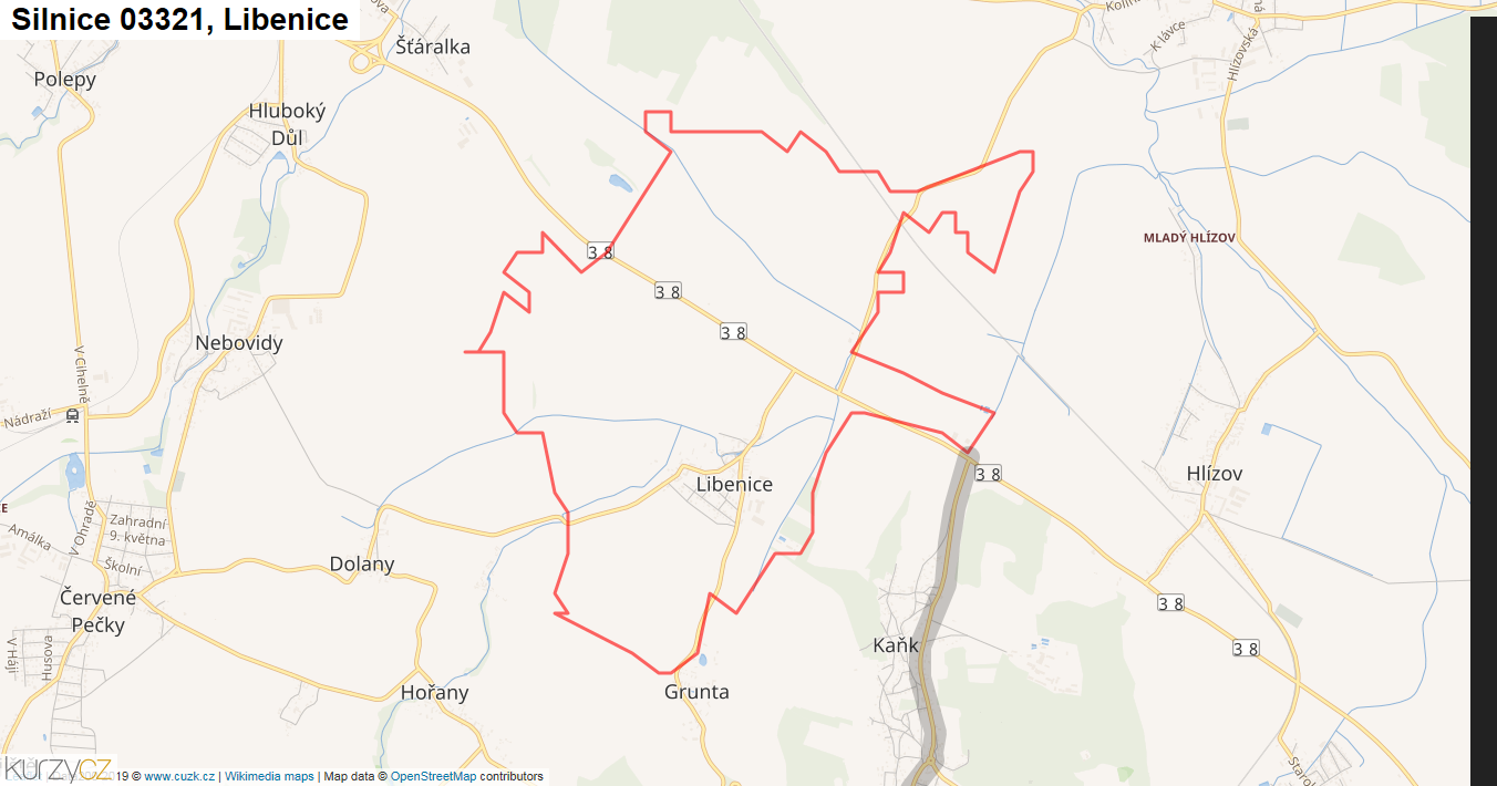Libenice, Silnice 03321 - Mapa