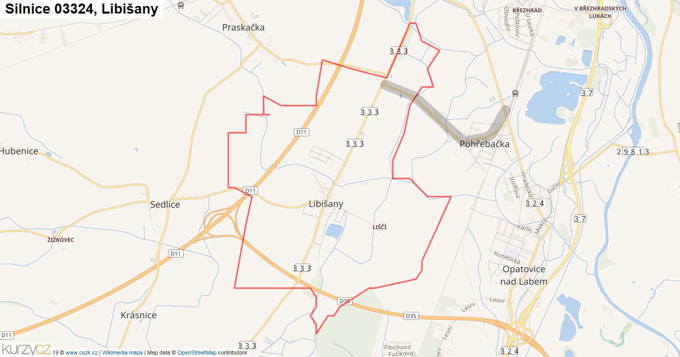 Libišany, Silnice 03324 - Mapa