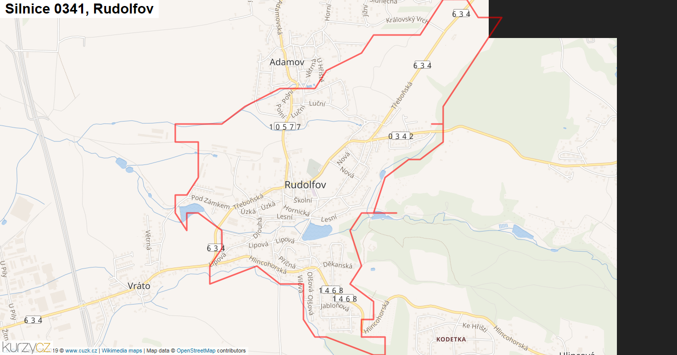 Rudolfov, Silnice 0341 - Mapa