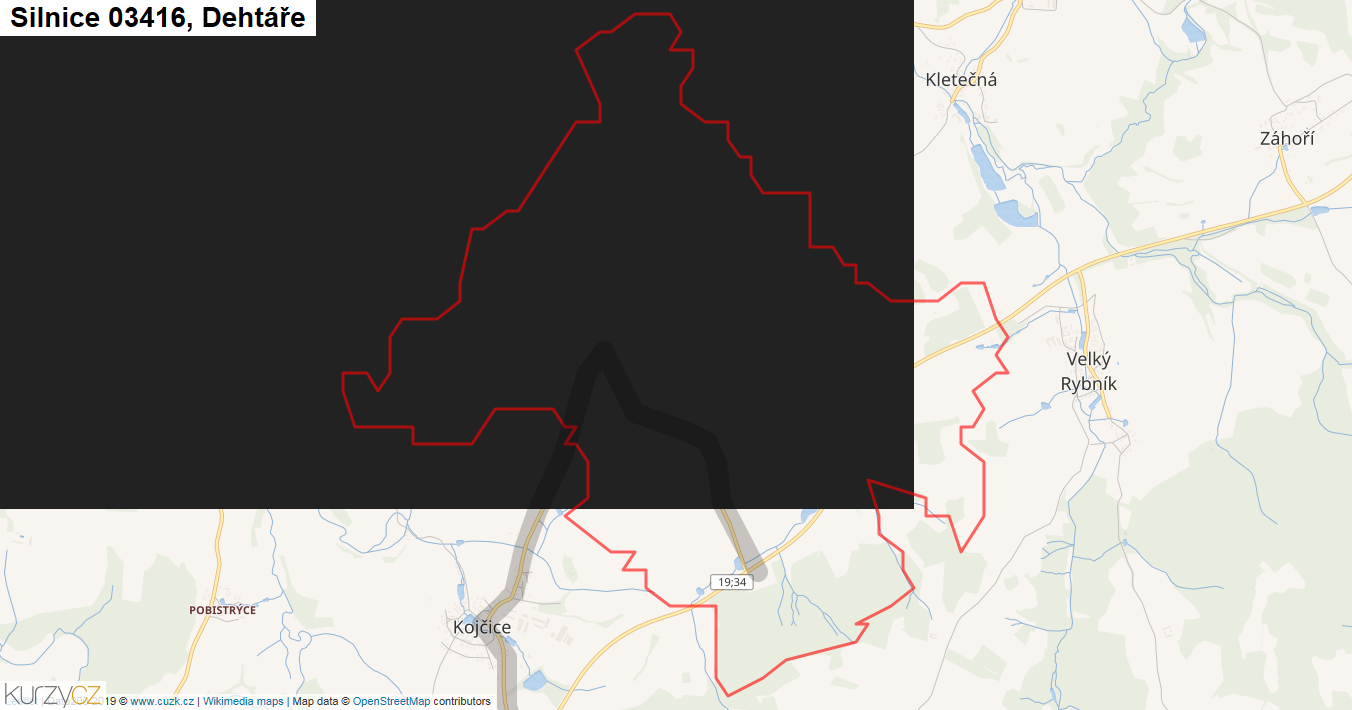 Dehtáře, Silnice 03416 - Mapa