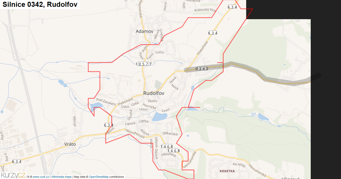 Rudolfov, Silnice 0342 - Mapa