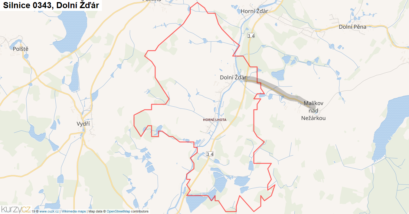 Dolní Žďár, Silnice 0343 - Mapa