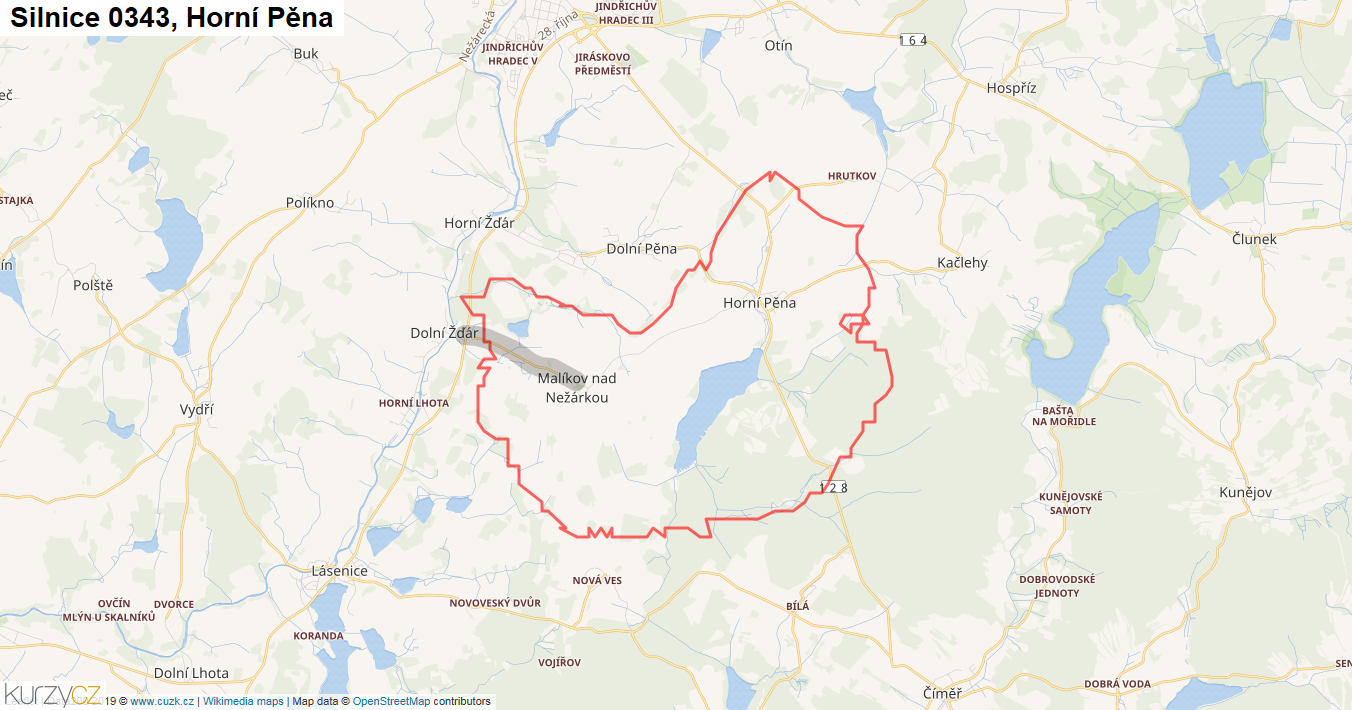 Horní Pěna, Silnice 0343 - Mapa